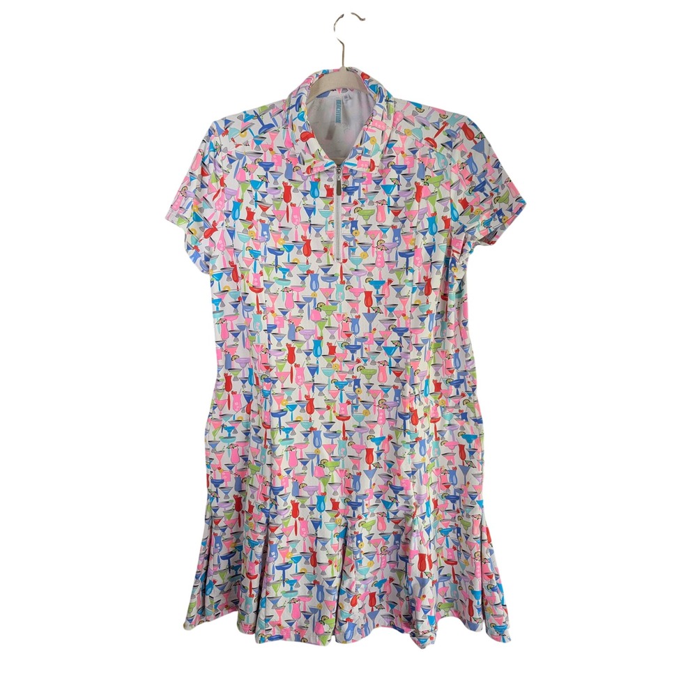BeachTime by LuluB Dress Womens S Multi Color Cocktail Print Quarter Zip Pockets